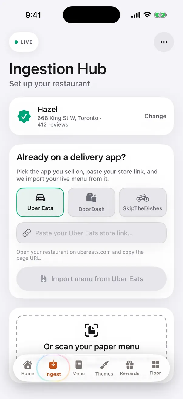 amenu Ingestion Hub importing a menu from Uber Eats