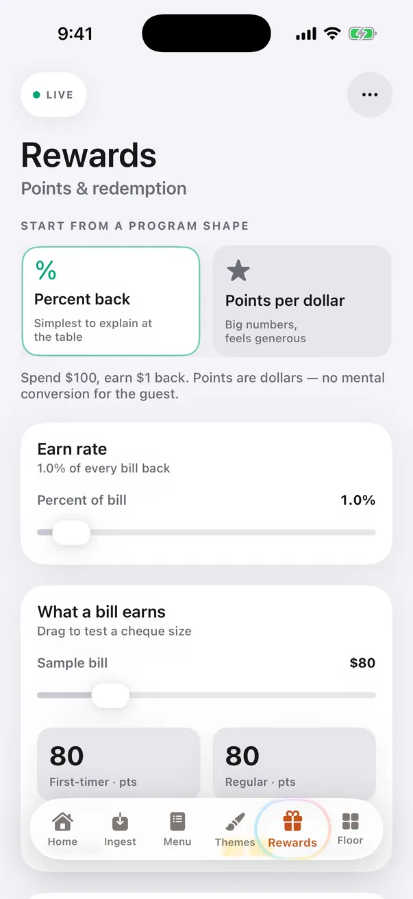Rewards studio setting a percent-back programme