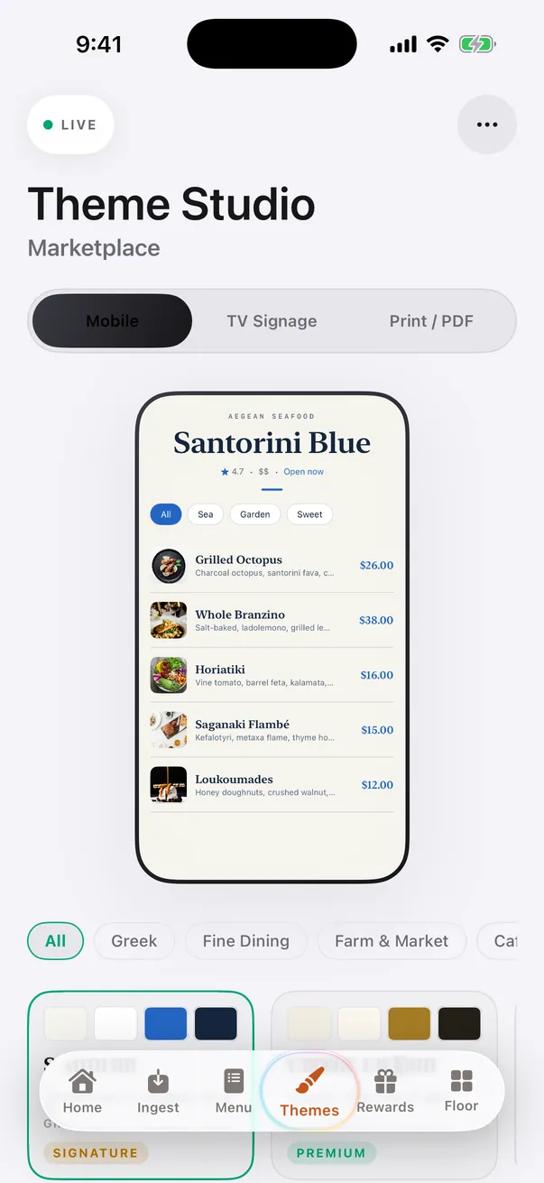 Theme Studio with mobile, TV and print previews
